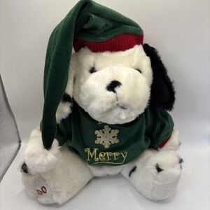 TB Trading Co Spotted Dog Plush 2000 Stuffed Animal Be‎ Merry Christmas Vtg